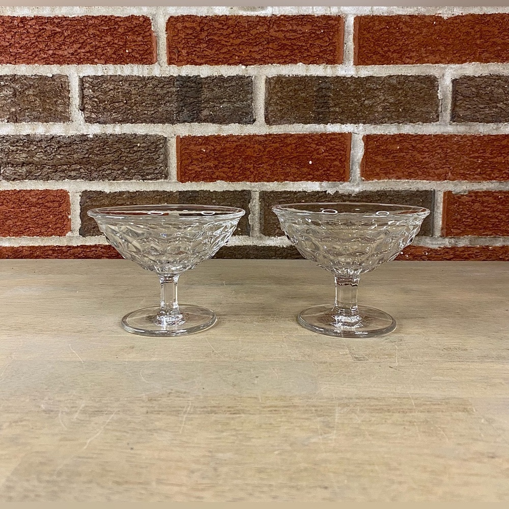 Vintage Set Of 2 Fostoria ‘American Clear Low’ Sherbet Glass Cubist 3 3/8”H